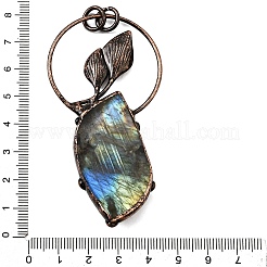 Natural Labradorite Feather Ring with Leaf Big Pendants&nbsp;G-Q350-04A