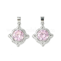 Brass Micro Pave Pink Cubic Zirconia Pendants&nbsp;KK-L208-02P
