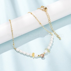 Natural Lemon Quartz(Heated) Chip and Rice Natural Pearl Beaded Necklaces&nbsp;GG-CBA3297-15G-B