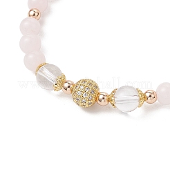 Natural Rose Quartz Round Beaded Charm Bracelets for Women&nbsp;BJEW-JB11931-03