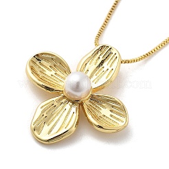 Flower Brass Shell Pearl Pendant Necklaces for Women&nbsp;LS-NJEW-S385-06A-G