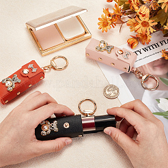 3Pcs 3 Colors PU Leather & Plastic Pearl & Rhinestone Lipstick Holder Keychains&nbsp;AJEW-GO0001-84