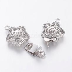 Platinum Plated Filigree Star Brass Box Clasps&nbsp;X-KK-F0182-P-NF
