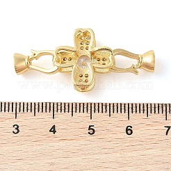 Rack Plating Brass Micro Pave Clear Cubic Zirconia Fold Over Clasps&nbsp;KK-S384-14G