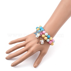 Round Natural White Jade Beaded Stretch Charm Bracelets Sets&nbsp;BJEW-JB05428