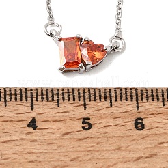Brass Pave Cubic Zirconia Rectangle and Heart Pendant Cable Chain Necklaces&nbsp;KK-CBAB173-04P-11