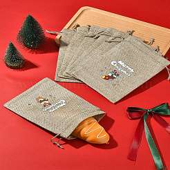 12Pcs 12 Styles Christmas Printed Burlap Packing Pouches Drawstring Bags&nbsp;ABAG-FS0001-03B