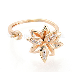 Flower Brass Micro Pave Clear Cubic Zirconia Cuff Ring Settings&nbsp;KK-T076-68G