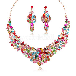 Flower Alloy Rhinestone Pendant Necklaces & Stud Dangle Earrings Sets&nbsp;WG73580-01