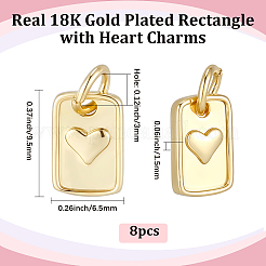 8Pcs Brass Rectangle with Heart Charms&nbsp;KK-BBC0025-21