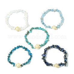 5Pcs 5 Styles Natural Quartz Crystal & Lapis Lazuli & Apatite & Aquamarine & Synthetic Turquoise Chip Beaded Stretch Bracelet Sets&nbsp;BJEW-JB10840