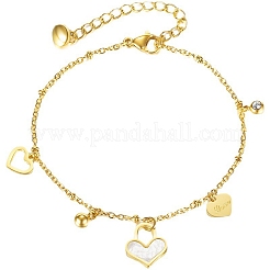 304 Stainless Steel & Clear Cubic Zirconia & Natural Shell Charm Bracelets for Women&nbsp;FS-WG9B627-02