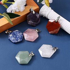 6Pcs 6 Style Natural Mixed Gemstone Pendants&nbsp;G-SZ0001-36
