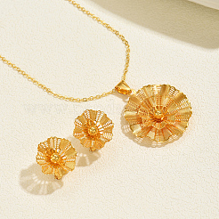 Vintage Brass Flower Stud Earrings & Pendant Necklaces Sets for Women&nbsp;YM9449