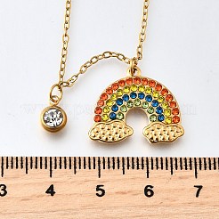 304 Stainless Steel Rhinestone Rainbow Pendant Necklaces for Women&nbsp;NJEW-U043-03G