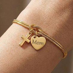 Mother's Day 304 Stainless Steel Snake Chain Double-layered Bracelets&nbsp;WG36131-01