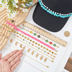12Pcs Brass & Iron Chains & Synthetic Turquoise Bead Bag Extender Chains&nbsp;HJEW-WR00044