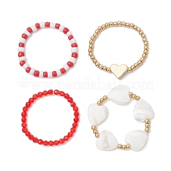 Transparent Glass Beads with Brass Beads and Natural Trochid Shell/Trochus Shell Beads and Glass Seed Beads Rings&nbsp;RJEW-TA00188