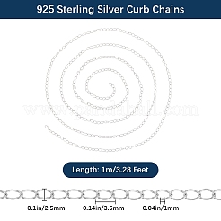 1M Rhodium Plated 925 Sterling Silver Curb Chains&nbsp;STER-BBC0007-95
