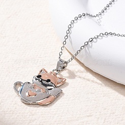 Brass Cute Cup Fox Pendant Cable Chain Necklaces for Women&nbsp;LS-NJEW-C067-03P