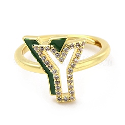 Mixed Color Enamel Initial Letter Adjustable Ring with Clear Cubic Zirconia&nbsp;RJEW-P045-01G-Y