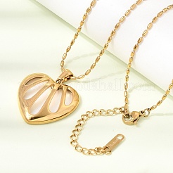 304 Stainless Steel & Natural White Shell Hollow Heart Pendant Necklaces for Women&nbsp;SA-CBAD22F-06G