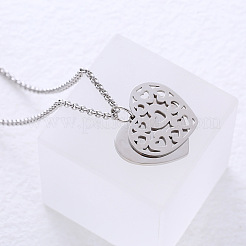 304 Stainless Steel Hollow Heart Pendant Necklaces for Women&nbsp;BC6526