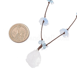 Raw Rough Natural Stone Nuggets Pendant with Handmade Lampwork Flower Adjustable Waxed Polyester Cord Necklaces for Women&nbsp;NJEW-TA00210-03