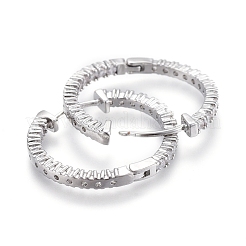 Brass Micro Pave Clear Cubic Zirconia Huggie Hoop Earrings&nbsp;EJEW-EE0004-37P