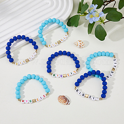 6Pcs 6 Color Word BIG SIS Acrylic & Polymer Clay & CCB Heart Beaded Stretch Bracelets Set&nbsp;BJEW-FI0001-53