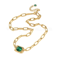 304 Stainless Steel Green Glass Geometric Pendant Necklaces for Women&nbsp;SA-CBA8C9C-11D-G
