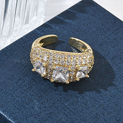 Brass Micro Pave Cubic Zirconia Cuff Open Rings for Women&nbsp;RJEW-L343-13G-03