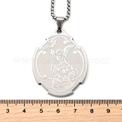 201 Stainless Steel Saint Saint Michael The Archangel Pendant Necklaces for Women&nbsp;NJEW-M105-02P