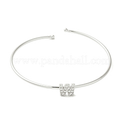Rack Plating Brass Micro Pave Clear Cubic Zirconia Letter Open Cuff Bangles&nbsp;BJEW-A018-01P-W