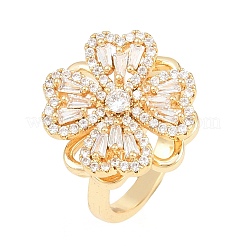 Rotatable Brass Micro Pave Cubic Zirconia Finger Rings for Women&nbsp;RJEW-K305-05G