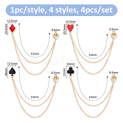 4Pcs 4 Styles Playing Card Alloy Rhinestone Lapel Pin Backs&nbsp;AJEW-FH0007-70