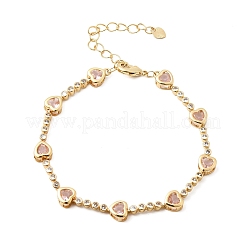 Heart Brass Micro Pave Cubic Zirconia Link Chain Bracelets for Women&nbsp;BJEW-A164-01G-04