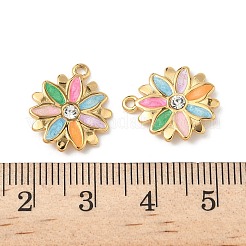 304 Stainless Steel Enamel Rhinestone Flower Pendants&nbsp;STAS-U057-04G