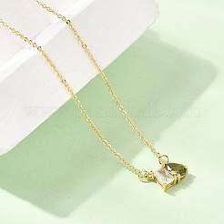 Brass Pave Cubic Zirconia Rectangle & Teardrop Pendant Cable Chain Necklaces&nbsp;KK-CBAB173-05G-10