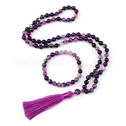 Natural Amethyst Round Beaded Pendant Necklaces & Bracelets Sets&nbsp;FS-WG9D102-22