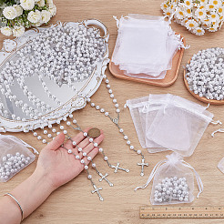 30Pcs Alloy & White Round ABS Imitation Pearl Jesus Cross Virgin Pendant Rosary Bead Necklaces&nbsp;NJEW-WA0001-03