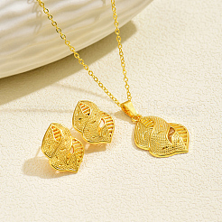 Brass Hollow Petal Pendant Necklace & Stud Earrings Sets for Women&nbsp;RC2945