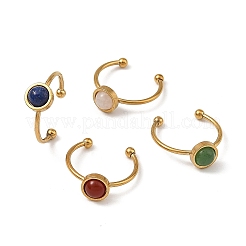 201 Stainless Steel with Natural Mixed Gemstone Finger Rings&nbsp;RJEW-JR01100