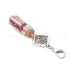7 Chakra Natural Red Aventurine & Red Jasper & Green Aventurine & Tiger Eye & Synthetic Turquoise & Amethyst & Lapis Lazuli Chips inside Glass Wishing Bottle Pendant Decorations&nbsp;HJEW-JM03099-02