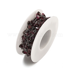 304 Stainless Steel with Dyed Natural Garnet Chip Link Chains&nbsp;CHS-G038-09P-03