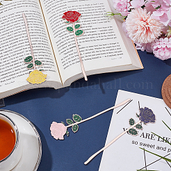 4Pcs 4 Colors Rose Alloy Enamel Bookmarks&nbsp;AJEW-AR0002-83