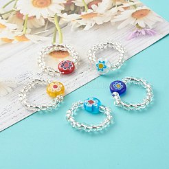 Sunflower Handmade Millefiori Glass Beads Finger Ring for Kid Teen Girl Women&nbsp;RJEW-JR00381