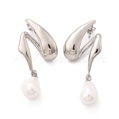 304 Stainless Steel Shell Pearl Stud Earrings for Women&nbsp;EJEW-U051-07P