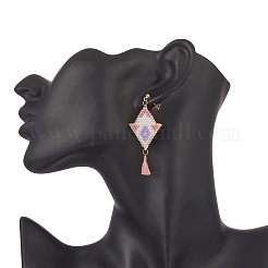 Rhombus Handmade Loom Pattern Glass Seed Dangle Earrings&nbsp;EJEW-MZ00035