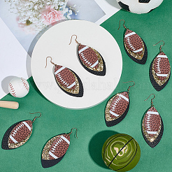 4Pair Rugby Leather with 304 Stainless Steel Dangle Earring&nbsp;EJEW-CL00002